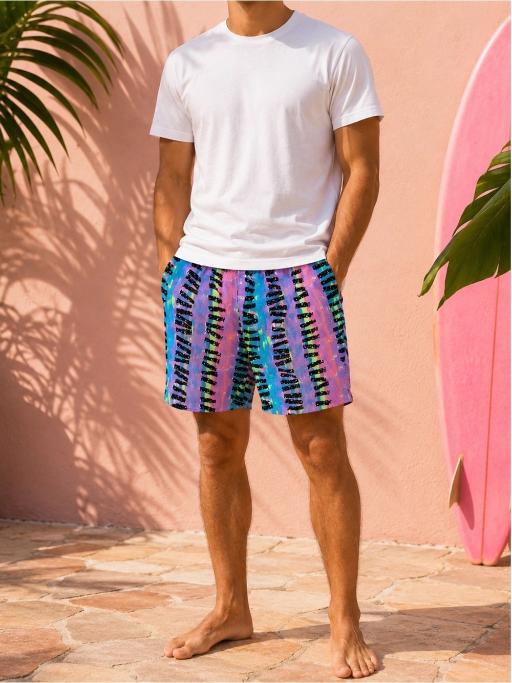 Vintage 90s Neon Abstract Shorts | High Waisted Retro Festival Beach Shorts